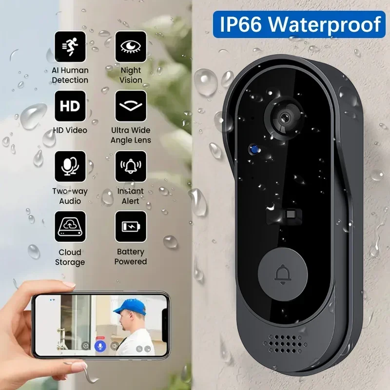 Home Security Doorbell Camera - 비디오 HD 무선 방수 도어벨 카메라,