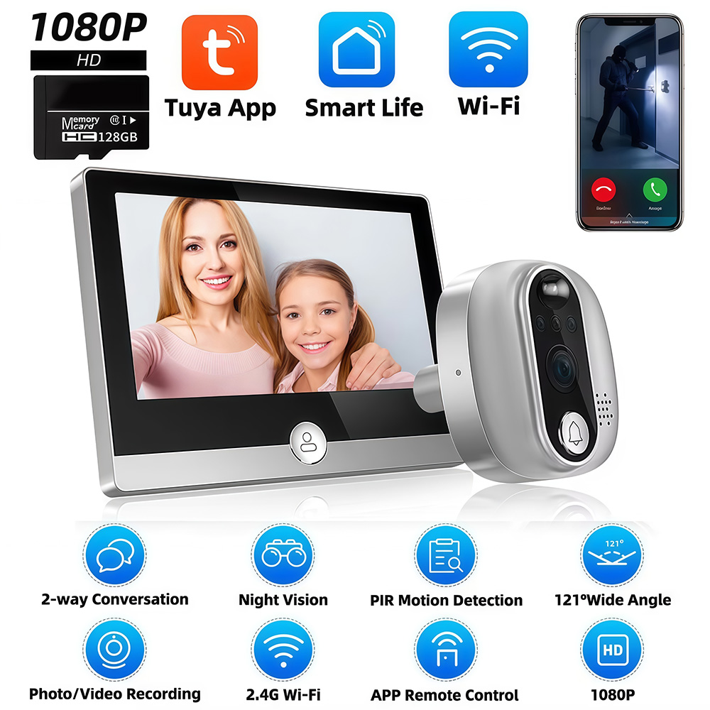 Home Security Doorbell Camera - 투야 와이파이 문짝 벨 카메라, 구글