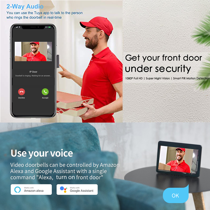 투야 스마트 초인종 카메라, 와이파이 무선 IR HD  - Home Security Doorbell Camera 리뷰 및 가격