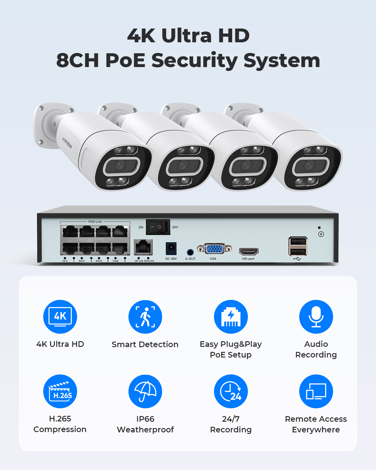 H.View 4K 5Mp 8Mp Poe CCTV 보안  - Home Security Upgrades 리뷰 및 가격
